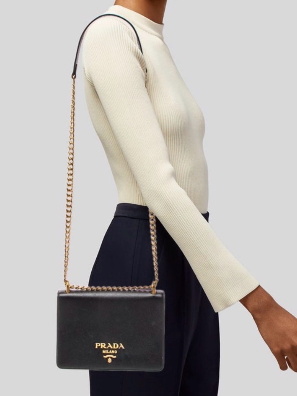 Prada Black Saffiano Crossbody with Gold Chain - Picture 2 of 5